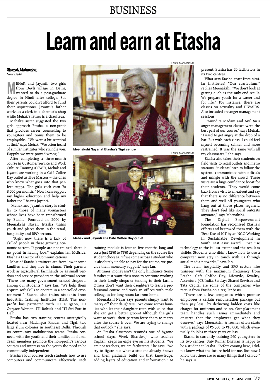 ETASHA Coverage in print media